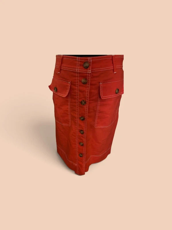 Cotton Blend Button-Front Skirt (J Crew)