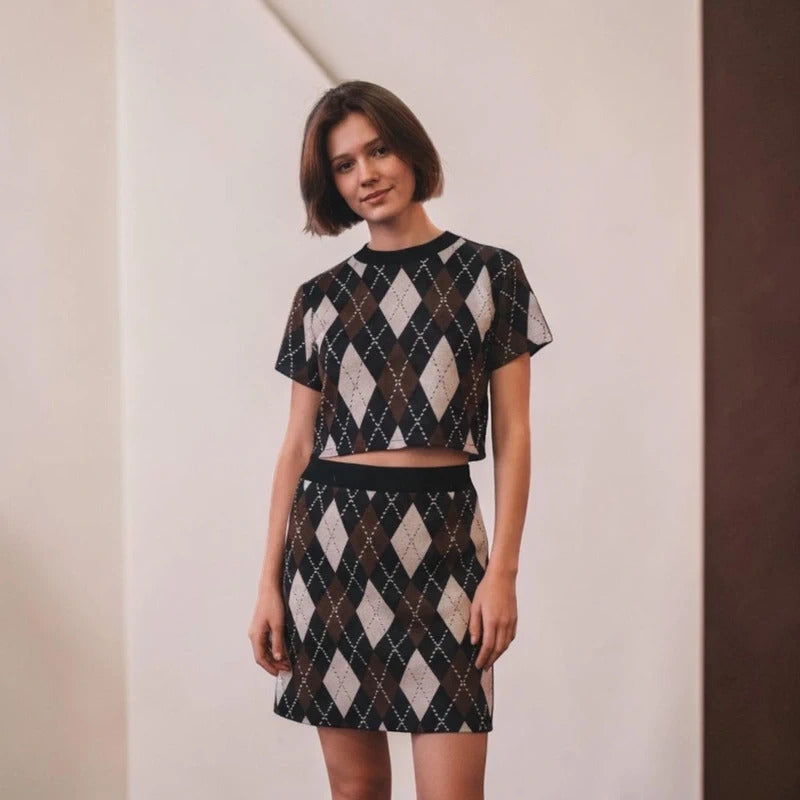 Divided Argyle Pattern Cutout Dress (H&M)