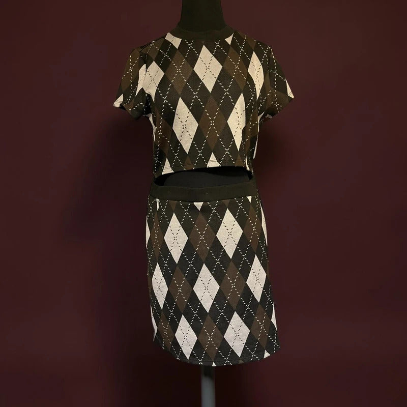 Divided Argyle Pattern Cutout Dress (H&M)