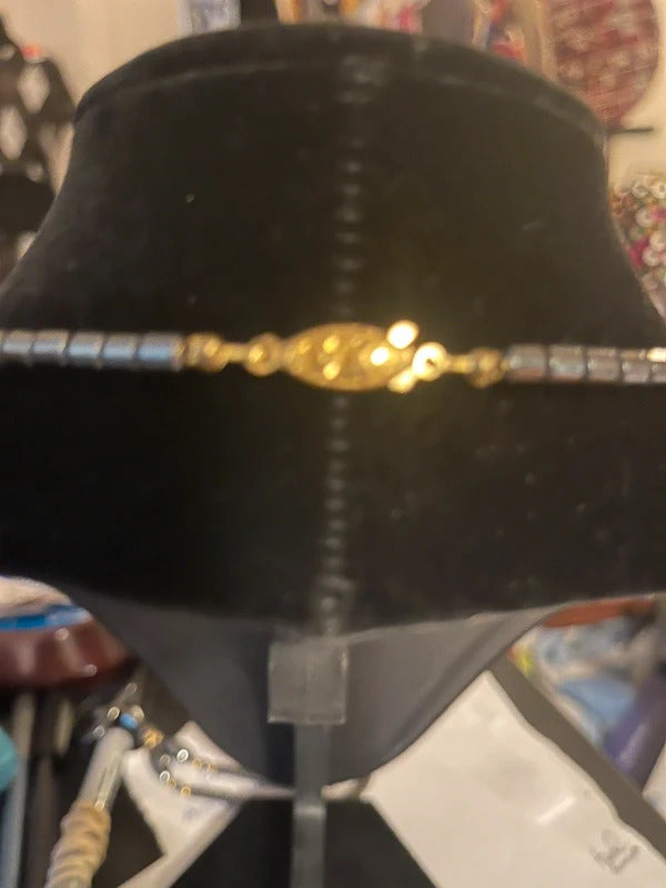 Vintage Hematite Beaded Necklace (Horn tooth Necklace)