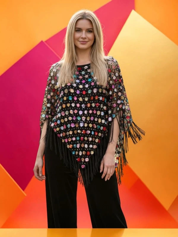 Crochet Shawl/Poncho with Multi-Color Beadeds