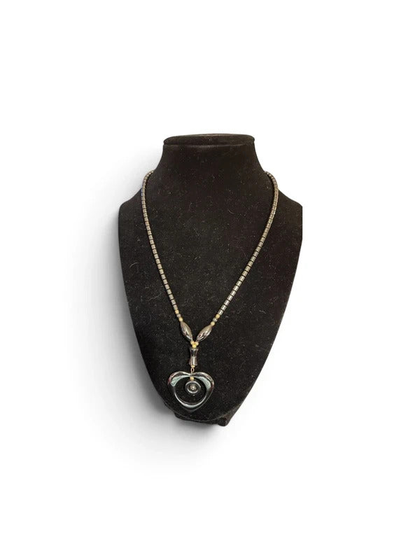 Vintage Hematite Beaded Necklace with (Heart Pendant)