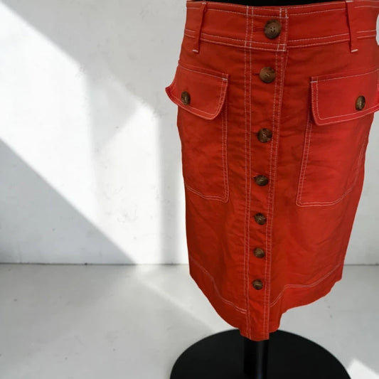 Cotton Blend Button-Front Skirt (J Crew)