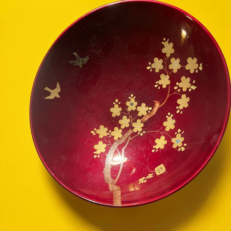 Japanese Red Lacquer Gold Makie Cherry Blossom Design