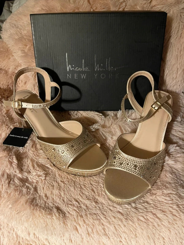 Nicole Miller New York,Rhinestone Ankle-Strap Heels Sandals