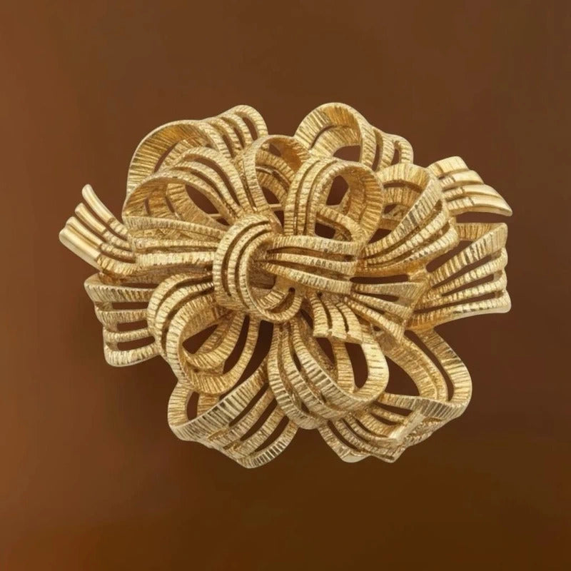 Vintage Gold-Tone Metal Brooch & Clip On Earrings Set