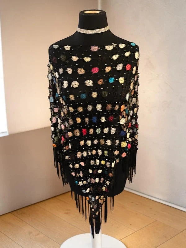Crochet Shawl/Poncho with Multi-Color Beadeds