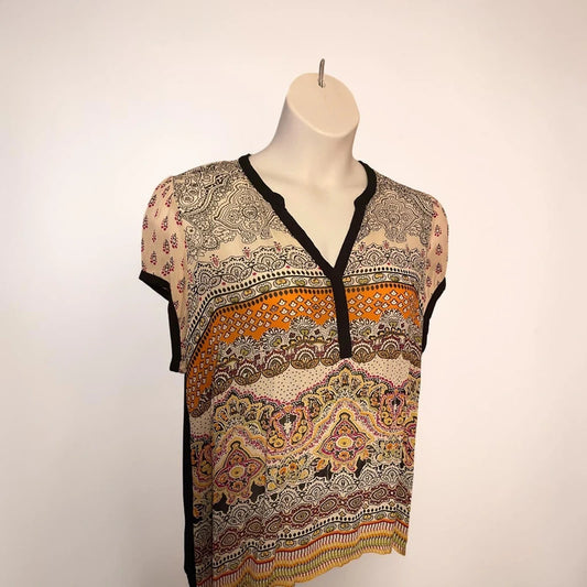 Billa Women’s Paisley Print V-Neck Lace Trim Short Sleeve Top”