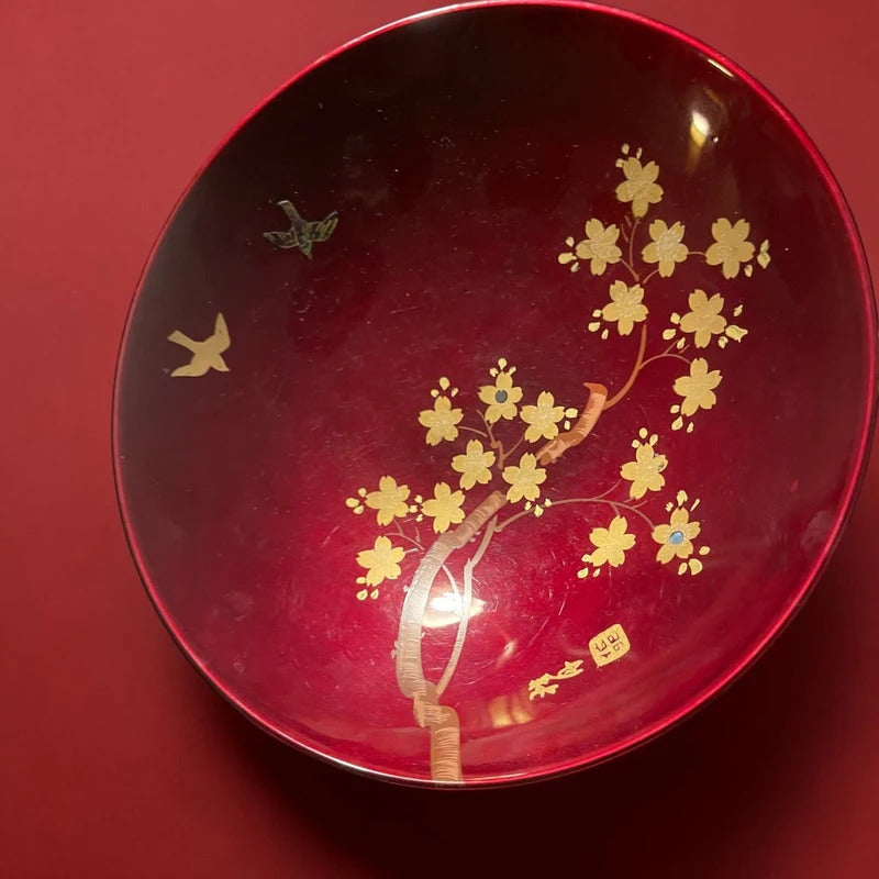 Japanese Red Lacquer Gold Makie Cherry Blossom Design